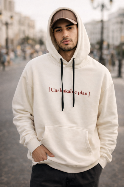 Hoodie Oversize “Unshakable Plan” – Beige Premium
