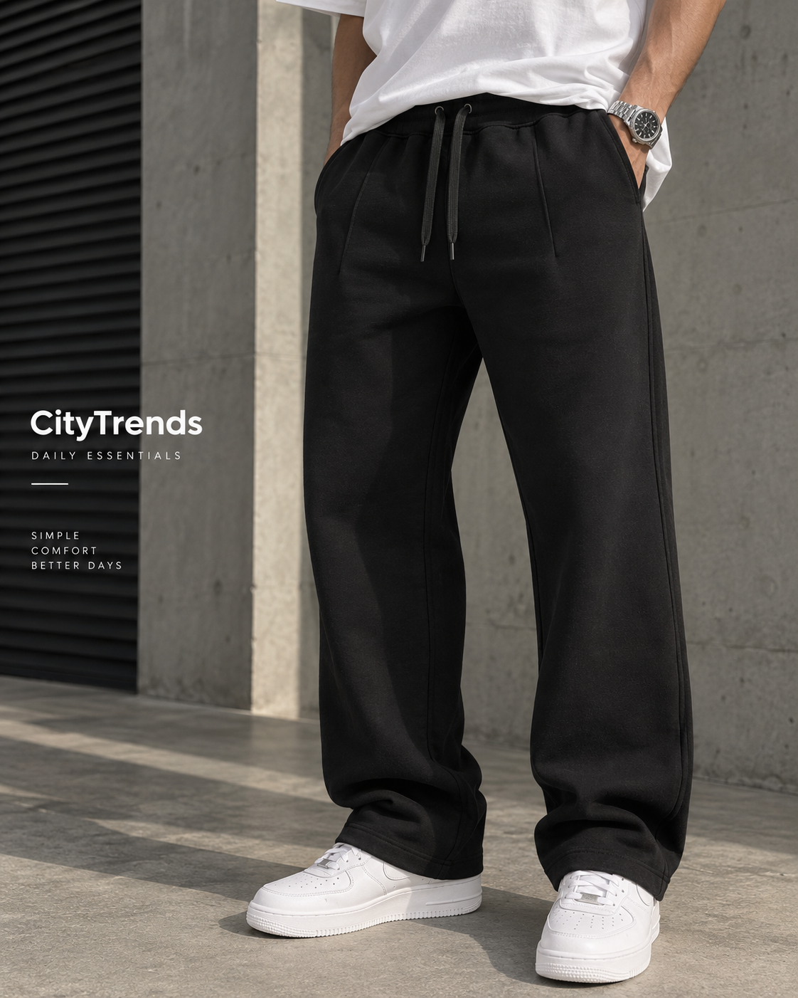 Pantalon Jogging Noir Coupe Droite – Confort & Style