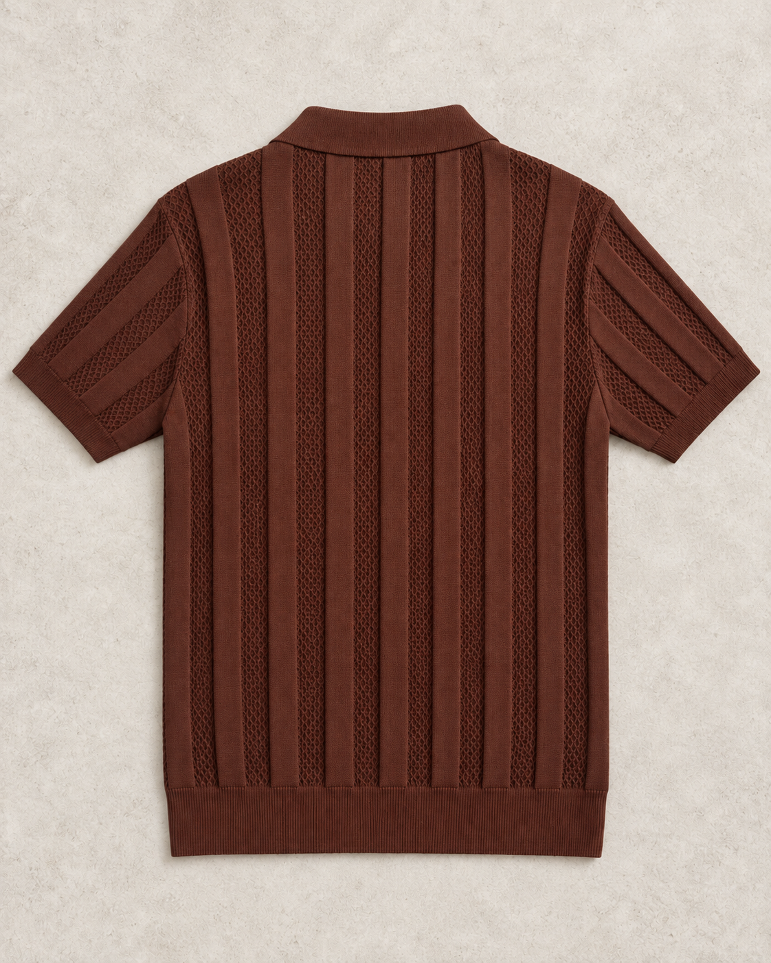 Polo Maille Marron à Rayures Texturées – Style Premium