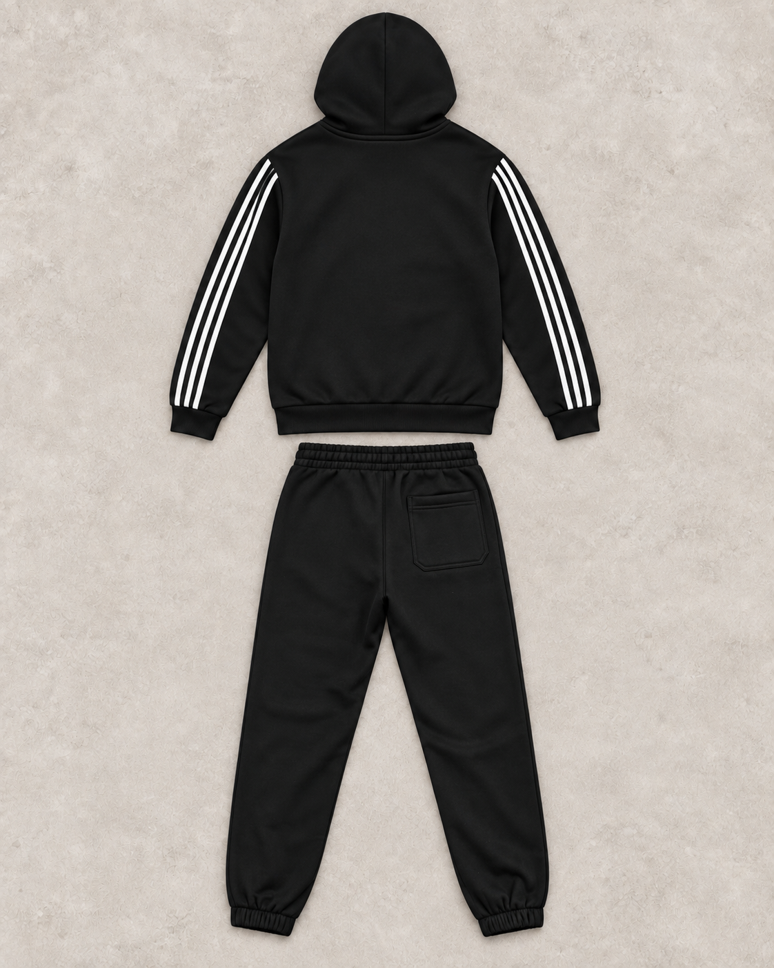 Ensemble Survêtement Noir à Bandes Blanches – Veste Zippée & Jogging
