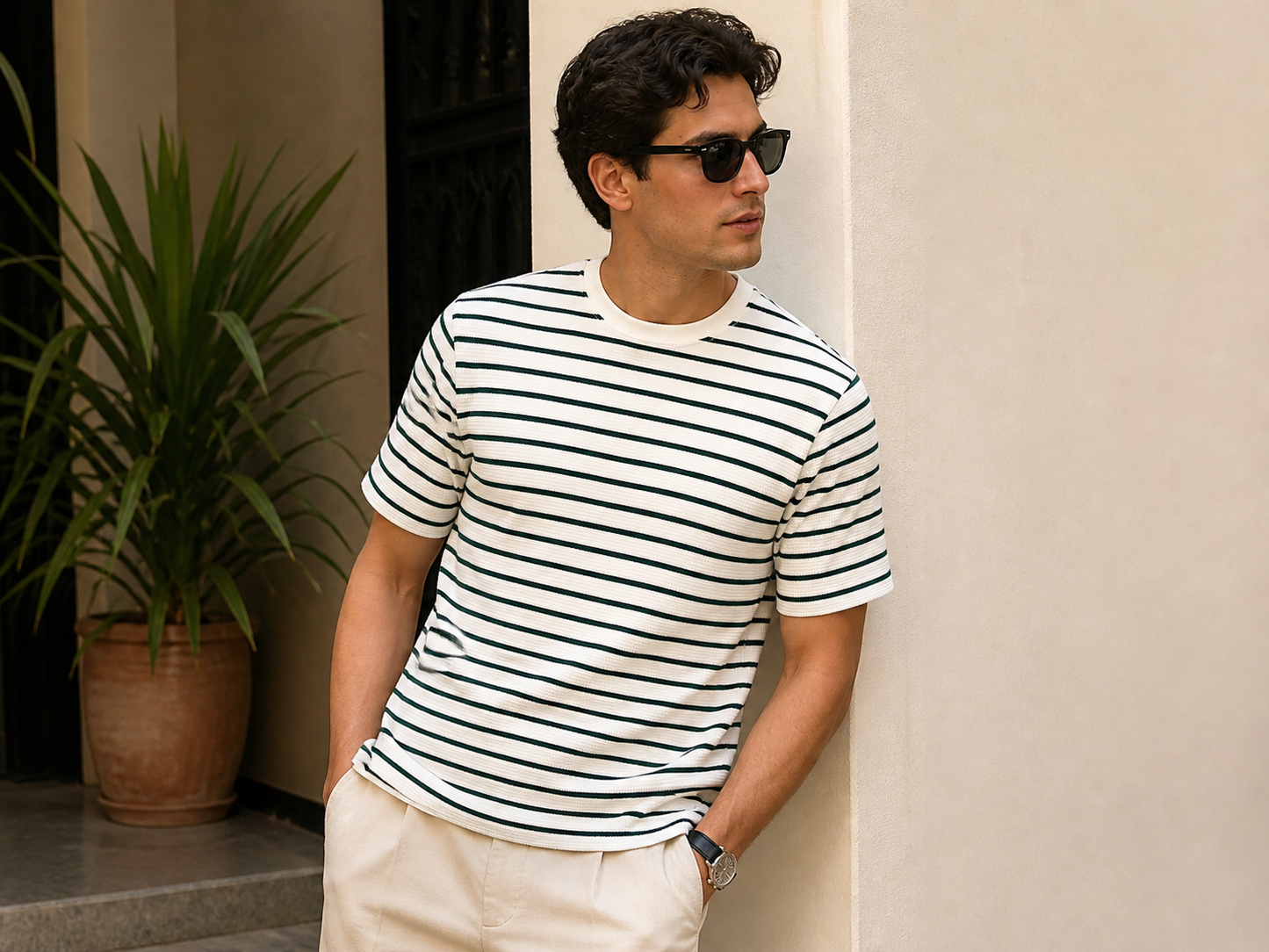 T-Shirt Rayures Premium – Blanc & Vert
