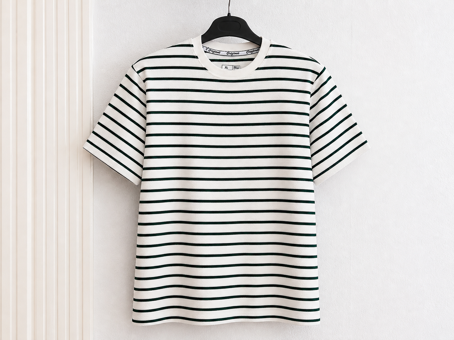 T-Shirt Rayures Premium – Blanc & Vert