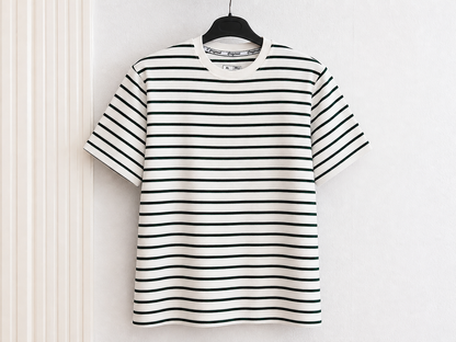 T-Shirt Rayures Premium – Blanc & Vert