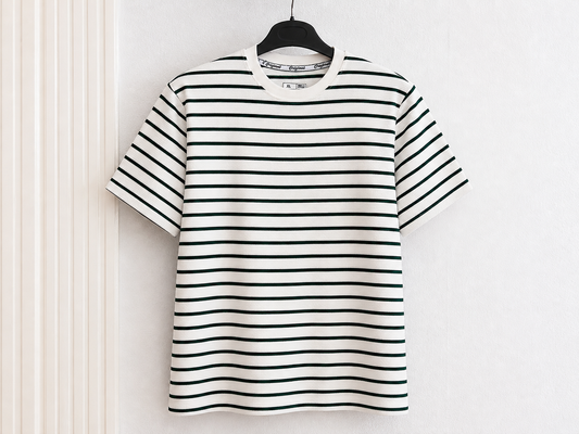 T-Shirt Rayures Premium – Blanc & Vert