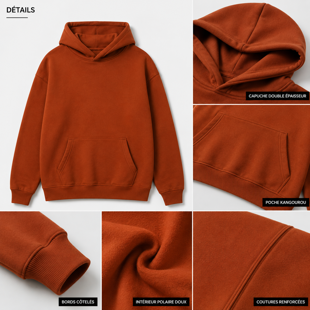Hoodie Premium Oversize Homme – Orange Brique