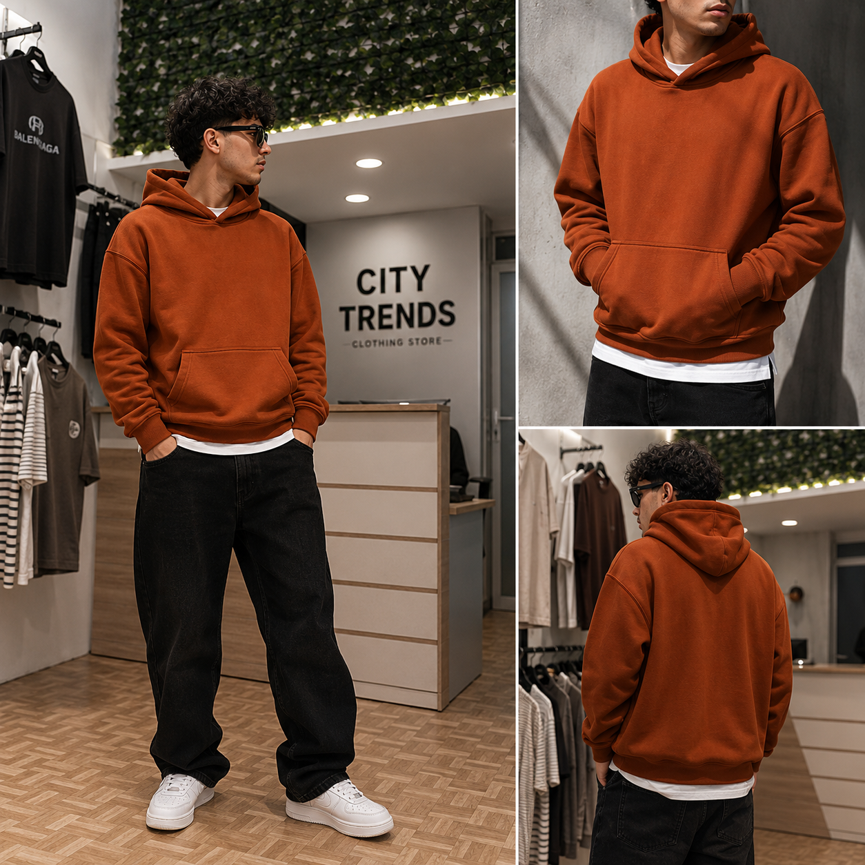 Hoodie Premium Oversize Homme – Orange Brique