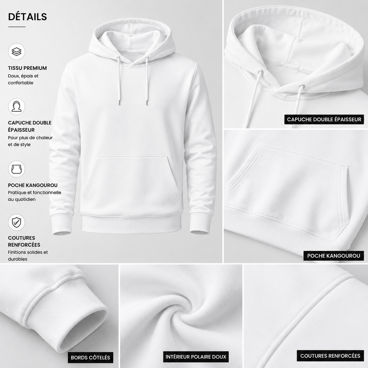 Hoodie Basic Premium Homme – Blanc