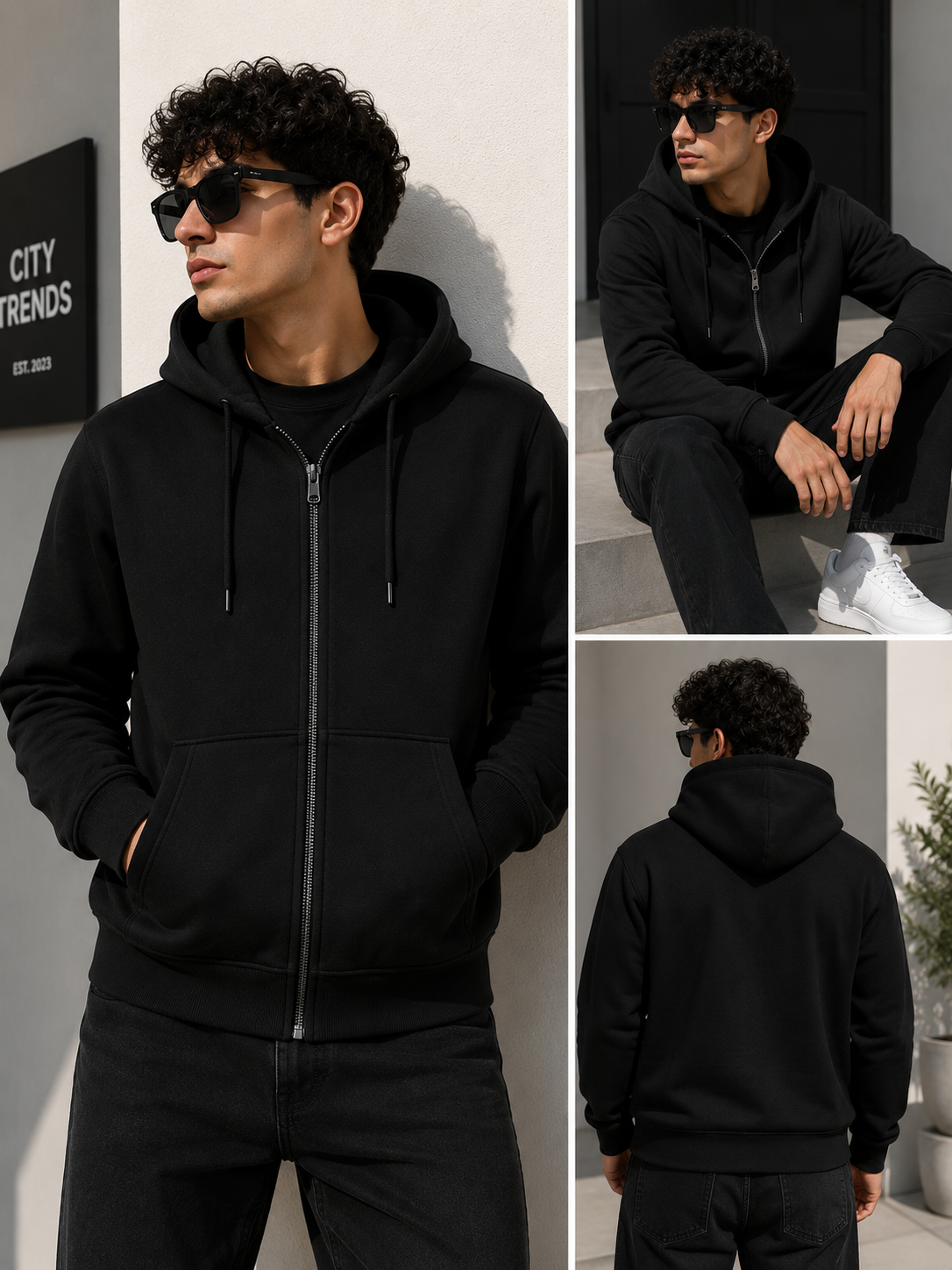 Hoodie Zip Premium Homme – Noir