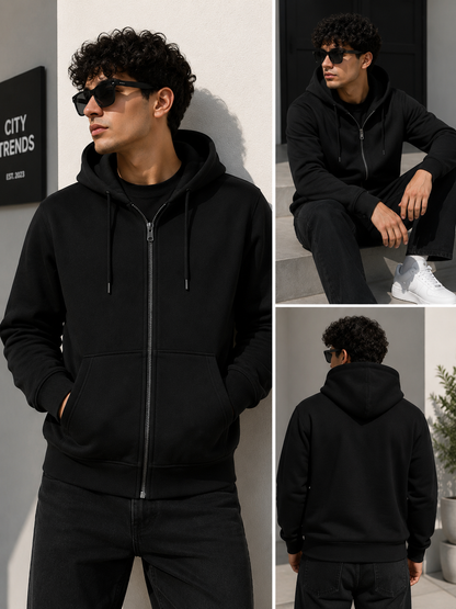 Hoodie Zip Premium Homme – Noir