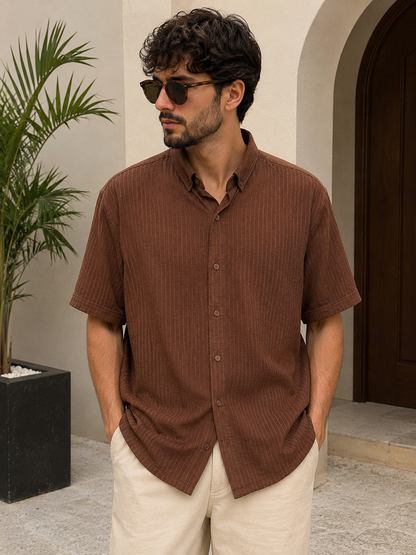 Chemise Premium Texturée Marron – Style Old Money Été