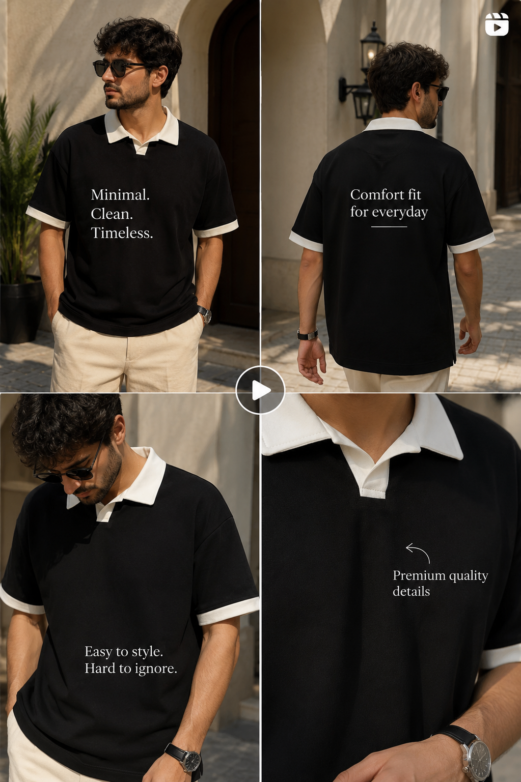 Polo Premium Noir & Blanc – Style Minimaliste Old Money