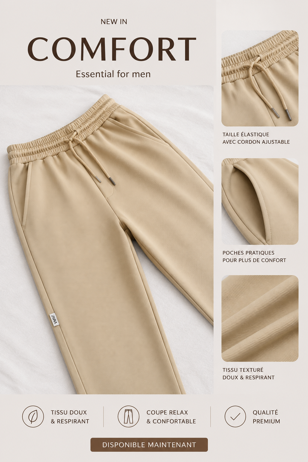 Pantalon Wide Leg Premium – Beige