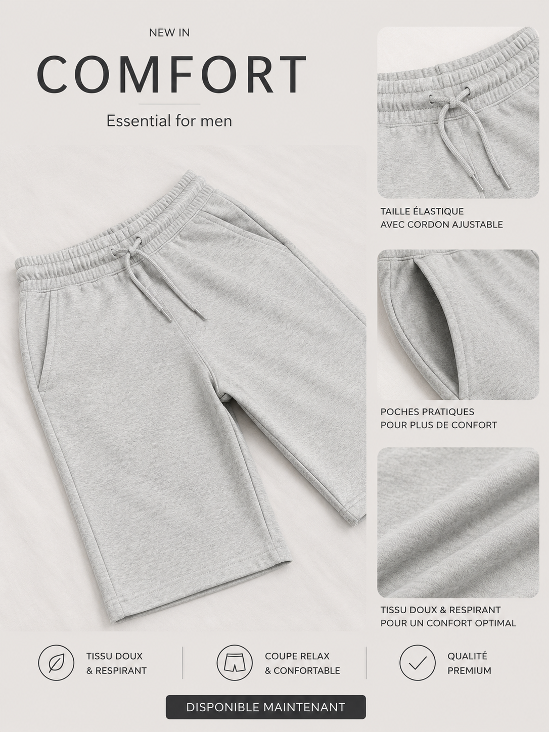 Short Premium Confort Gris
